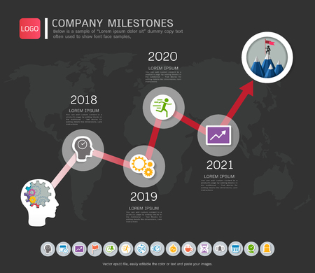 Milestone timeline infographic design, Roadmap or strategic plan to define company values.のイラスト素材
