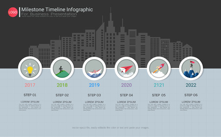 Milestone timeline infographic design, Roadmap or strategic plan to define company values.のイラスト素材