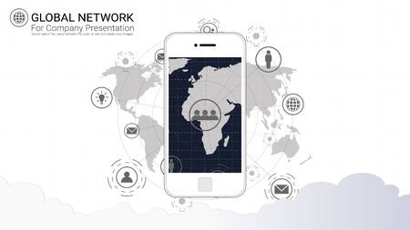 Global network connection background, Symbol of international communication, World map connected, Social media, Globalization business, Networking concept and Digital devices technology.のイラスト素材