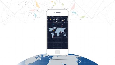 Global network connection background, Symbol of international communication, World map connected, Social media, Globalization business, Networking concept and Digital devices technology.のイラスト素材