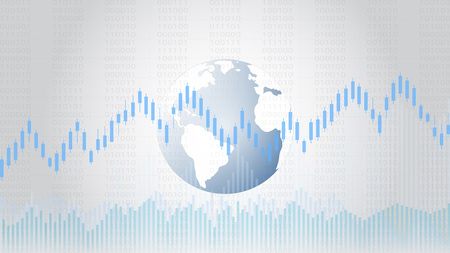 Business candlestick and financial graph chart suitable for Forex stock market investment trading concept, Global network connection and Business analytics on abstract background.のイラスト素材