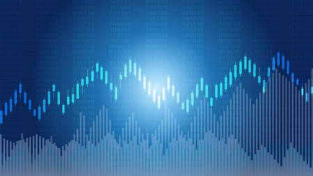 Business candlestick and financial graph chart suitable for Forex stock market investment trading concept, Global network connection and Business analytics on abstract background.のイラスト素材