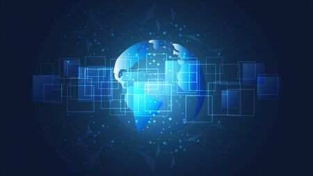 Global network connection, World map and digital circuit boards background, Symbol of international communication, World connected, Social media, Globalization and networking concept.のイラスト素材