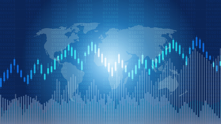 Business candlestick and financial graph chart, Suitable for forex stock market investment trading concept, Global network connection and Business analytics on abstract background.のイラスト素材