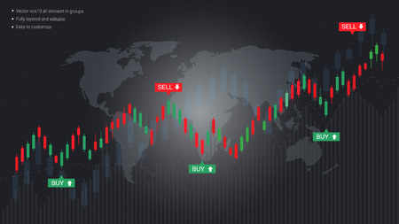Business candlestick and financial graph chart, Suitable for forex stock market investment trading concept, Global network connection and Business analytics on abstract background.のイラスト素材