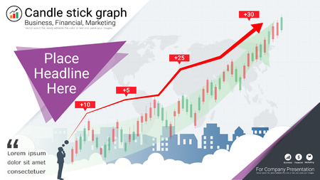 Business candlestick and financial graph chart, Suitable for forex stock market investment trading concept, Global network connection and Business analytics on abstract background.のイラスト素材