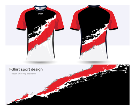 Soccer jersey and t-shirt sports design template, front and back for football club or active wear uniforms in colored illustration.のイラスト素材