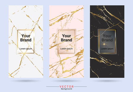 Packaging product design label and stickers templates, Suitable for luxury or premium products brands with marble texture, golden foil and linear style.のイラスト素材