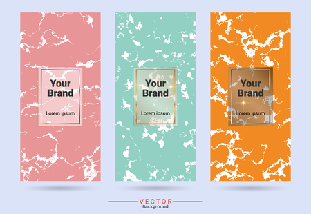 Pastel colors and gold packaging product design label and stickers templates. Suitable for luxury or premium products brands with marble texture.のイラスト素材