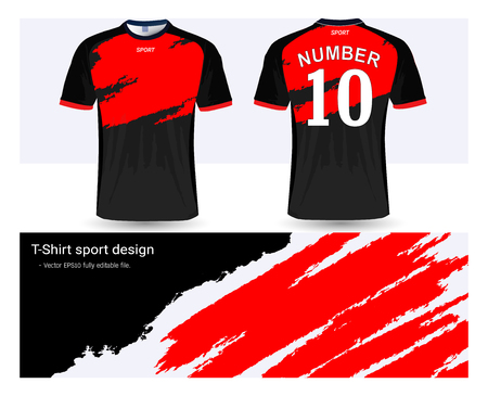 Soccer jersey and t-shirt sport mock-up template, Graphic design for football club or active wear uniforms, Ready for customize icon and name, Easily to change colors and lettering styles in your team.のイラスト素材