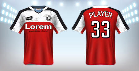 Soccer Jersey and T-Shirt Sport Mockup Template, Graphic Design for Football Kit Uniforms, Ready for Customize Logo and Name, Easily to Change Colors and Lettering Styles in Your Team (Eps10 Vector)のイラスト素材