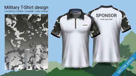 Military polo t-shirt design, with camouflage print clothes for jungle, hiking trekking or hunter.のイラスト素材