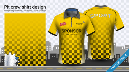 Polo t-shirt with zipper, Jersey mockup template for sports clothing and uniforms, such as soccer or football kit, racing apparel, pit crew, Everything is edible, resizable and color change.のイラスト素材