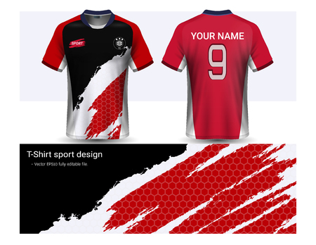 Soccer jersey and t-shirt sport mockup template, Graphic design for football kit or activewear uniforms, Ready for customize design and name, Easily to change colors and lettering styles in your team.のイラスト素材