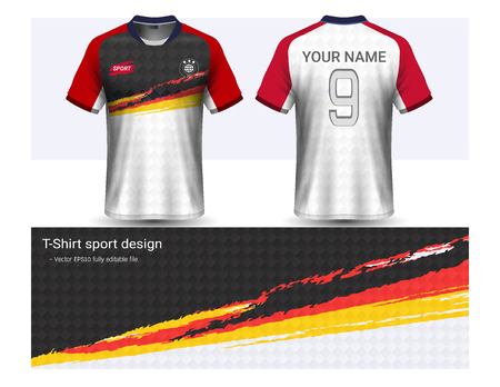 Soccer jersey and t-shirt sport mockup template, Graphic design for football kit or activewear uniforms, Ready for customize design and name, Easily to change colors and lettering styles in your team.のイラスト素材