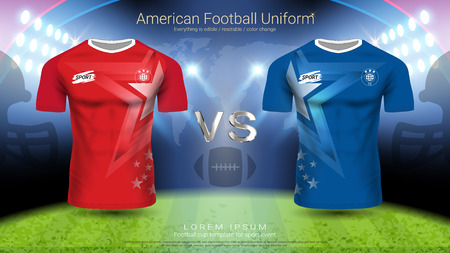 Soccer jersey and t-shirt sport mockup template, Graphic design for football kit or activewear uniforms, Ready for customize design and name, Easily to change colors and lettering styles in your team.のイラスト素材