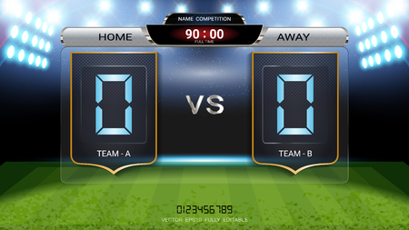 Digital timing scoreboard, Football match team A vs team B, Strategy broadcast graphic template for presentation score or game results displayのイラスト素材