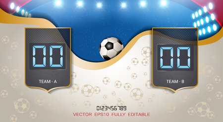 Digital timing scoreboard, Football match team A vs team B, Strategy broadcast graphic template for presentation score or game results displayのイラスト素材