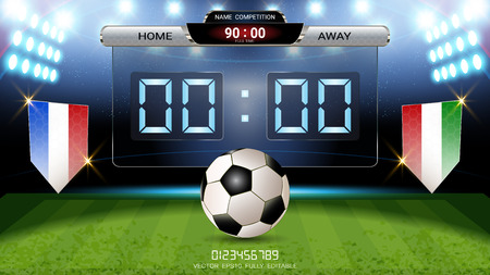 Digital timing scoreboard, Football match team A vs team B, Strategy broadcast graphic template for presentation score or game results displayのイラスト素材