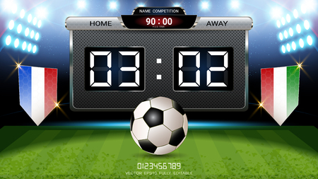 Digital timing scoreboard, Football match team A vs team B, Strategy broadcast graphic template for presentation score or game results displayのイラスト素材