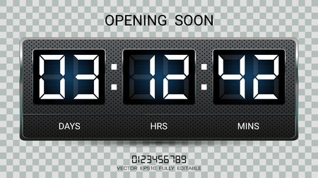 Countdown timer remaining or Clock counter scoreboard with days, hours and minutes display for web page coming soon or under constructionのイラスト素材