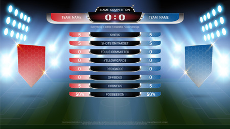 Football cup template for sport event, Soccer jersey mock-up and scoreboard match, global strategy broadcast graphic template, For presentation score or game results.のイラスト素材
