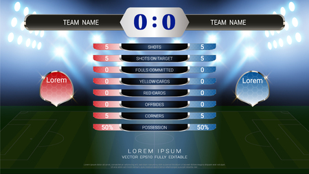 Football scoreboard team A vs team B and global stats broadcast graphic soccer template, For your presentation of the match resultsのイラスト素材