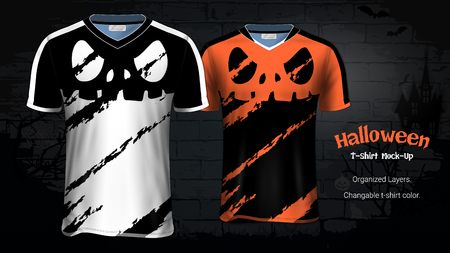 Halloween Costume t-Shirts Mockup Templates, Custom Uniforms & Apparel for Everyone Including Sportswear and Souvenirs and it is Fully Customization for Scary Festivals Ideas Concept.のイラスト素材
