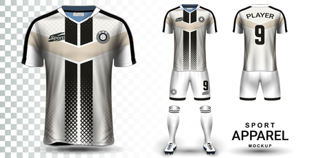 Soccer Jersey and Football Kit Presentation Mockup Template, Front and Back View Including Sportswear Uniform, Shorts and Socks and it is Fully Customization Isolated on Transparent Background.のイラスト素材