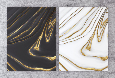 3D rendering of black and white marble with golden foil for wedding and greeting invitation card or your project interior design decorative tile, High quality seamless realistic texture background.の写真素材