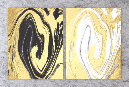3D rendering of black and white marble with golden foil for wedding and greeting invitation card or your project interior design decorative tile, High quality seamless realistic texture background.の写真素材
