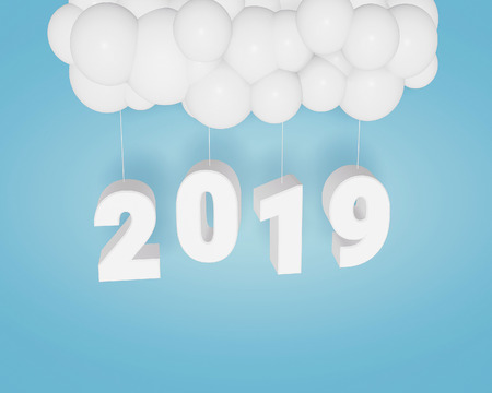 Happy new year 2019, Text design and balloons on a blue background with copy space, Easy to use by...