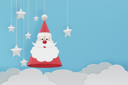 Paper art and craft style of Santa Claus Hat Model with copy space, Create custom greeting cards given on special occasions such as Happy new year, Christmas or other holidays, 3D rendering design.の写真素材