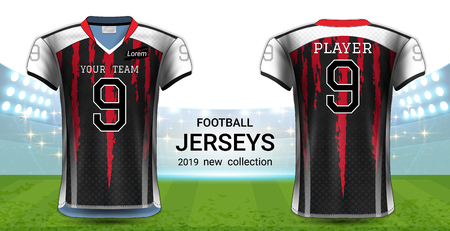 American Football or Soccer Jerseys Uniforms, T-Shirt Sport Mockup Template Front and Back View for Presentation, Fully Customize and Everything is Edible, Resizable and Color Change. (Eps10 Vector)のイラスト素材