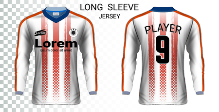 Long sleeve soccer jerseys, T-Shirt sport mockup template, Realistic graphic design for Football Uniform, Goalkeeper, Motocross, Unisex Cycling, etc, Easily to change logo, name, color in your styles.のイラスト素材
