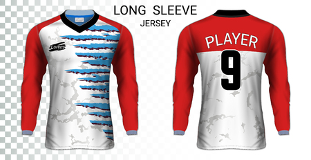Long sleeve soccer jerseys, T-Shirt sport mockup template, Realistic graphic design for Football Uniform, Goalkeeper, Motocross, Unisex Cycling, etc, Easily to change logo, name, color in your styles.のイラスト素材