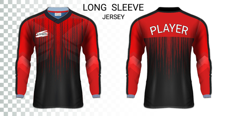 Long sleeve soccer jerseys, T-Shirt sport mockup template, Realistic graphic design for Football Uniform, Goalkeeper, Motocross, Unisex Cycling, etc, Easily to change logo, name, color in your styles.のイラスト素材