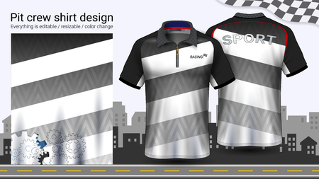 Polo t-shirt with zipper, Racing uniforms mockup template for Active wear and Sports clothing, such as, Racing apparel, Karting, Pit crew, Mechanic overalls, Everything is editable and Color change.のイラスト素材