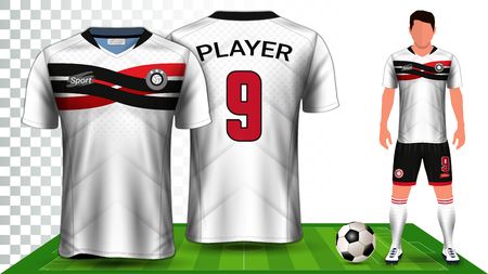Soccer Jersey, Sport Shirt or Football Kit Uniform Presentation Mockup Template, Front and Back View Including Shorts and Socks and it is Fully Customization Isolated on Transparent Background.のイラスト素材
