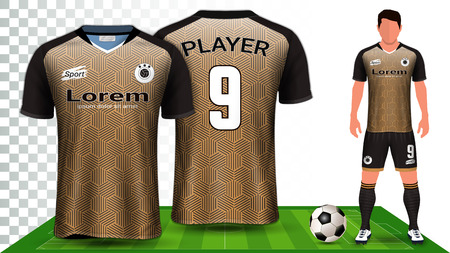 Soccer Jersey, Sport Shirt or Football Kit Uniform Presentation Mockup Template, Front and Back View Including Shorts and Socks and it is Fully Customisable Isolated on Transparent Background.のイラスト素材