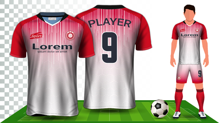 Soccer Jersey, Sport Shirt or Football Kit Uniform Presentation Mockup Template, Front and Back View Including Shorts and Socks and it is Fully Customisable Isolated on Transparent Background.のイラスト素材