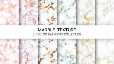 Marble Texture, Premium Set of Vector Patterns Collection, Abstract Background Template, Suitable for Luxury Products Brands with Golden Foil and Linear Styleのイラスト素材
