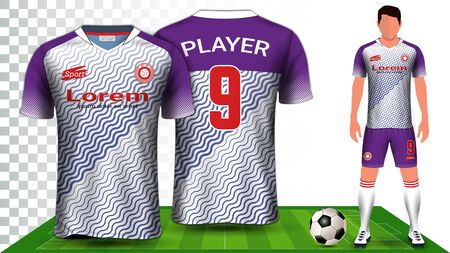 Soccer Jersey, Sport Shirt or Football Kit Uniform Presentation Mockup Template, Front and Back View Including Shorts and Socks and it is Fully Customisable Isolated on Transparent Background.のイラスト素材