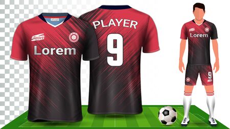Soccer Jersey, Sport Shirt or Football Kit Uniform Presentation Mockup Template, Front and Back View Including Shorts and Socks and it is Fully Customisable Isolated on Transparent Background.のイラスト素材