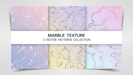 Pastel Marble Texture, Premium Set of Vector Patterns Collection, Abstract Background Template, Suitable for Luxury Products Brands with Golden Foil and Linear Styleのイラスト素材