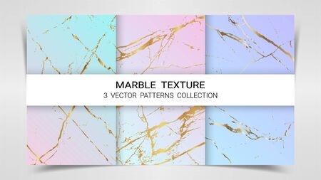 Pastel Marble Texture, Premium Set of Vector Patterns Collection, Abstract Background Template, Suitable for Luxury Products Brands with Golden Foil and Linear Styleのイラスト素材