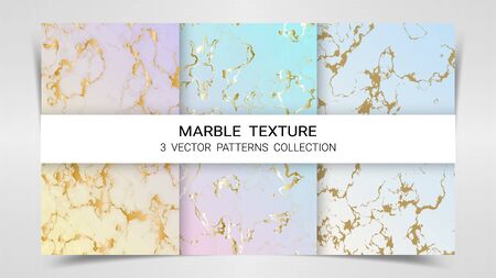 Pastel Marble Texture, Premium Set of Vector Patterns Collection, Abstract Background Template, Suitable for Luxury Products Brands with Golden Foil and Linear Styleのイラスト素材