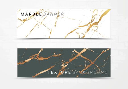 Banner template of black and white marble texture background, with golden foil and linear styleのイラスト素材