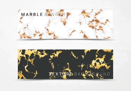 Banner template of black and white marble texture background, with golden foil and linear style, Suitable for luxury productsのイラスト素材