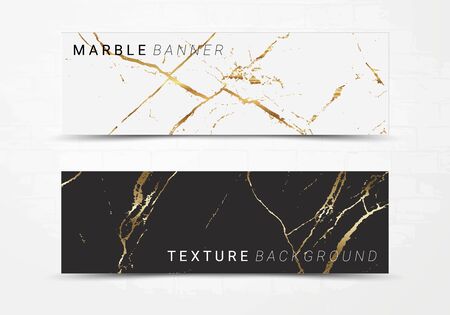 Banner template of black and white marble texture background, with golden foil and linear style, Suitable for luxury productsのイラスト素材